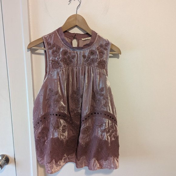 Anthropologie Floreat "Myleen" Pink Sleeveless Velvet Top - Picture 2 of 11